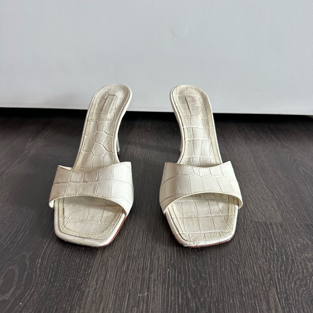 Schutz Cream Croc-Embossed Women's Mules